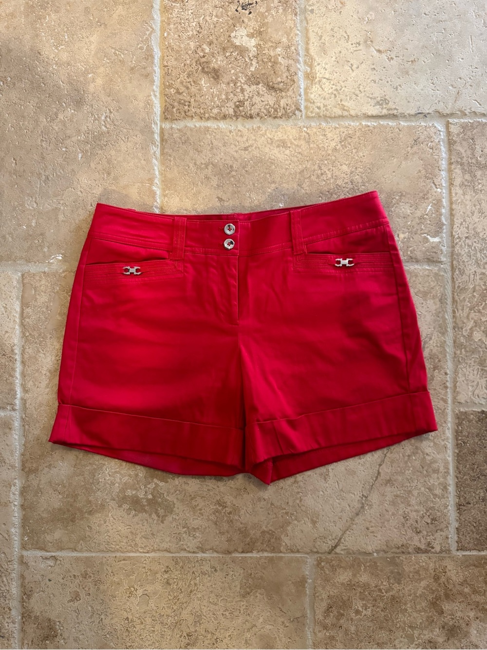 White House Black Market Vibrant Red Cuffed Tailored Shorts